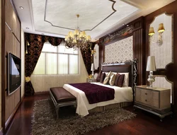Brown classic furniture in the bedroom interior