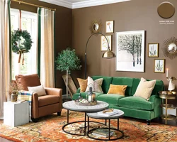 Зелено коричневый интерьер гостиной