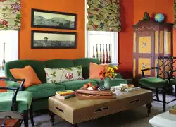 Green brown living room interior