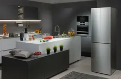 Kitchen With Silver Refrigerator Design