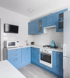 Blue Kitchen With White Fittings Photo