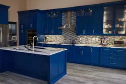 Blue Kitchen With White Fittings Photo