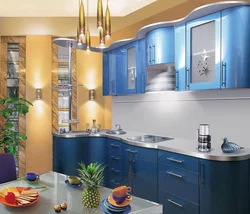 Blue kitchen with white fittings photo