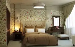 Flower wallpaper in the bedroom interior photo