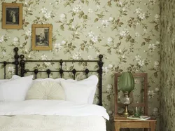 Flower wallpaper in the bedroom interior photo