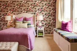 Flower Wallpaper In The Bedroom Interior Photo