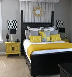 Combination of colors in the interior with gray bedroom