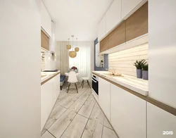 Дизайн длинной кухни с диваном