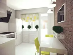 Interior of a square kitchen with a balcony