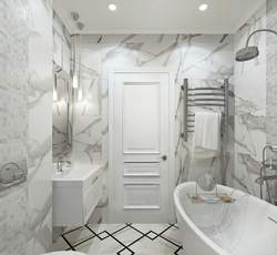 Bathroom interior in white marble