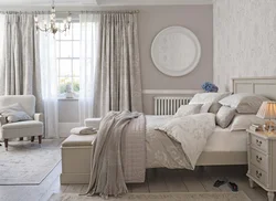 Bedroom in gray beige tones photo