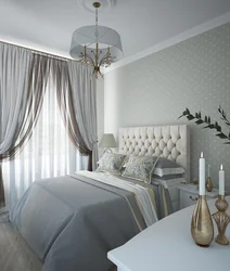 Bedroom in gray beige tones photo