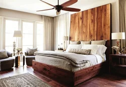 Bedroom design with wooden wall