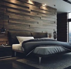 Bedroom design with wooden wall