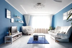 Современный дизайн гостиной в голубых тонах
