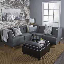 Graphite sofa in the living room interior photo