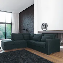 Graphite sofa in the living room interior photo