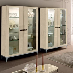 Cabinets display cases for dishes in the living room photo