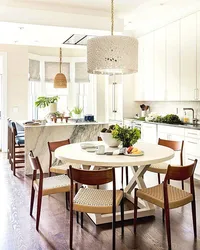 Round table for the kitchen in the interior white