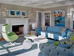 Living room with blue sofa design photo