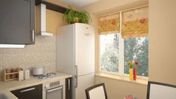 Kitchen 6 sq m design with refrigerator Khrushchev photo