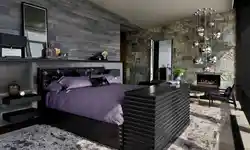Дызайн спальні з каменем на сцяне