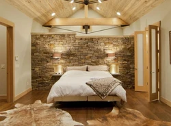 Bedroom design with stone on the wall