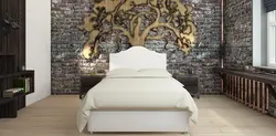 Bedroom design with stone on the wall