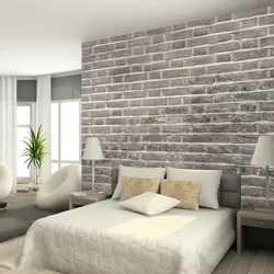 Дизайн спальни с камнем на стене