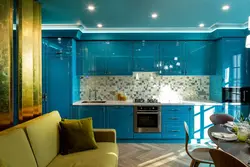 Кухня гостиная в голубых тонах фото