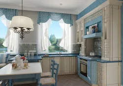 Кухня гостиная в голубых тонах фото