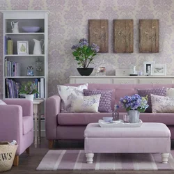 Сочетание цветов с лиловым в интерьере гостиной