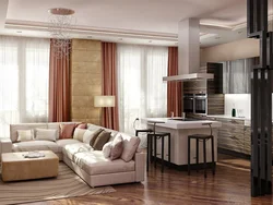 Kitchen living room design with 2 windows photo