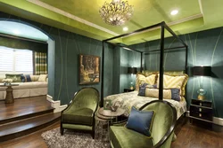 Bedroom interior green ceiling