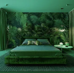 Bedroom interior green ceiling