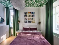 Bedroom interior green ceiling