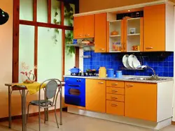 Orange blue kitchen interior