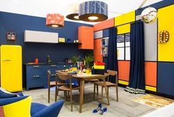 Orange blue kitchen interior