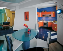 Orange blue kitchen interior