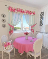 Kitchen design pink curtains