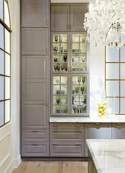 Glass cabinets in the kitchen interior photo
