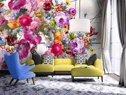 Flower wallpaper in the living room interior photo