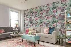Flower Wallpaper In The Living Room Interior Photo