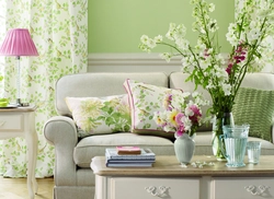 Flower wallpaper in the living room interior photo