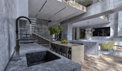 Дизайн гостиной под бетон