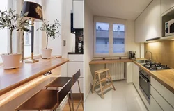 Table by the window in a small kitchen with your own photos
