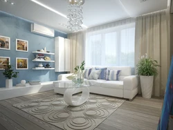 Beige and blue in the living room interior photo