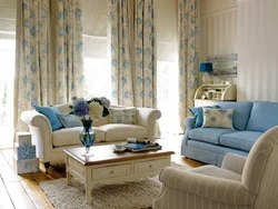 Beige and blue in the living room interior photo