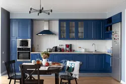 Дизайн кухни серый с синим