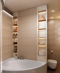 Дызайн ванны з убудаванымі паліцамі